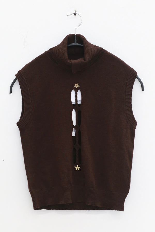 NAN KNITS 25 Autumn and Winter Hollow Cable Vest NAN-N25AWVE06BRO-ZONG Brown